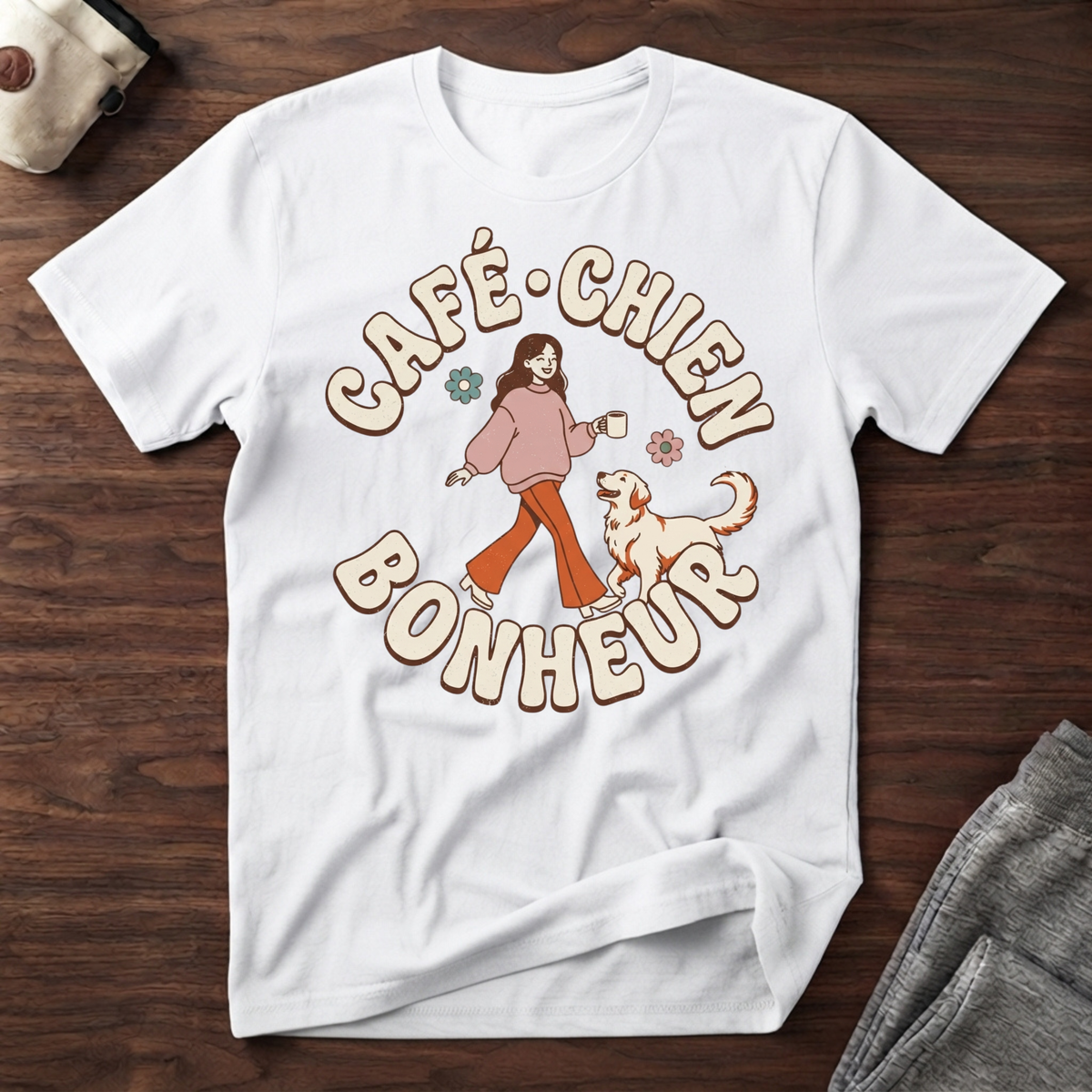 T-Shirt — Café / Chien / Bonheur