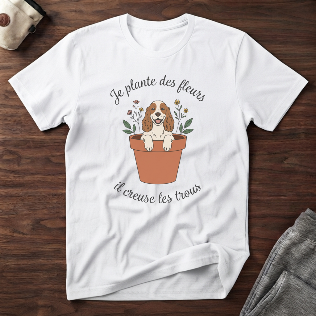 T-Shirt — Je plante des fleurs, il creuse les trous