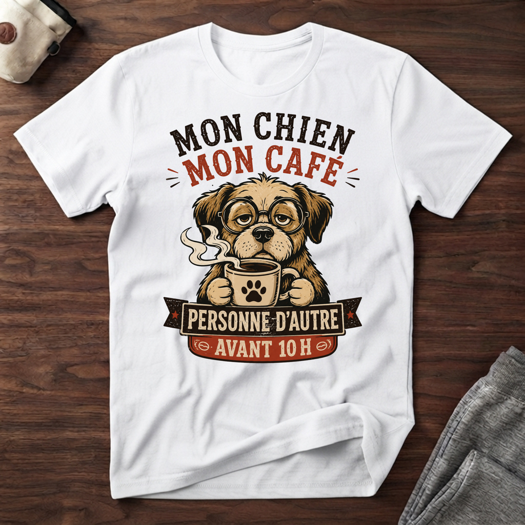T-Shirt — Mon chien, mon café, personne d'autre avant 10h