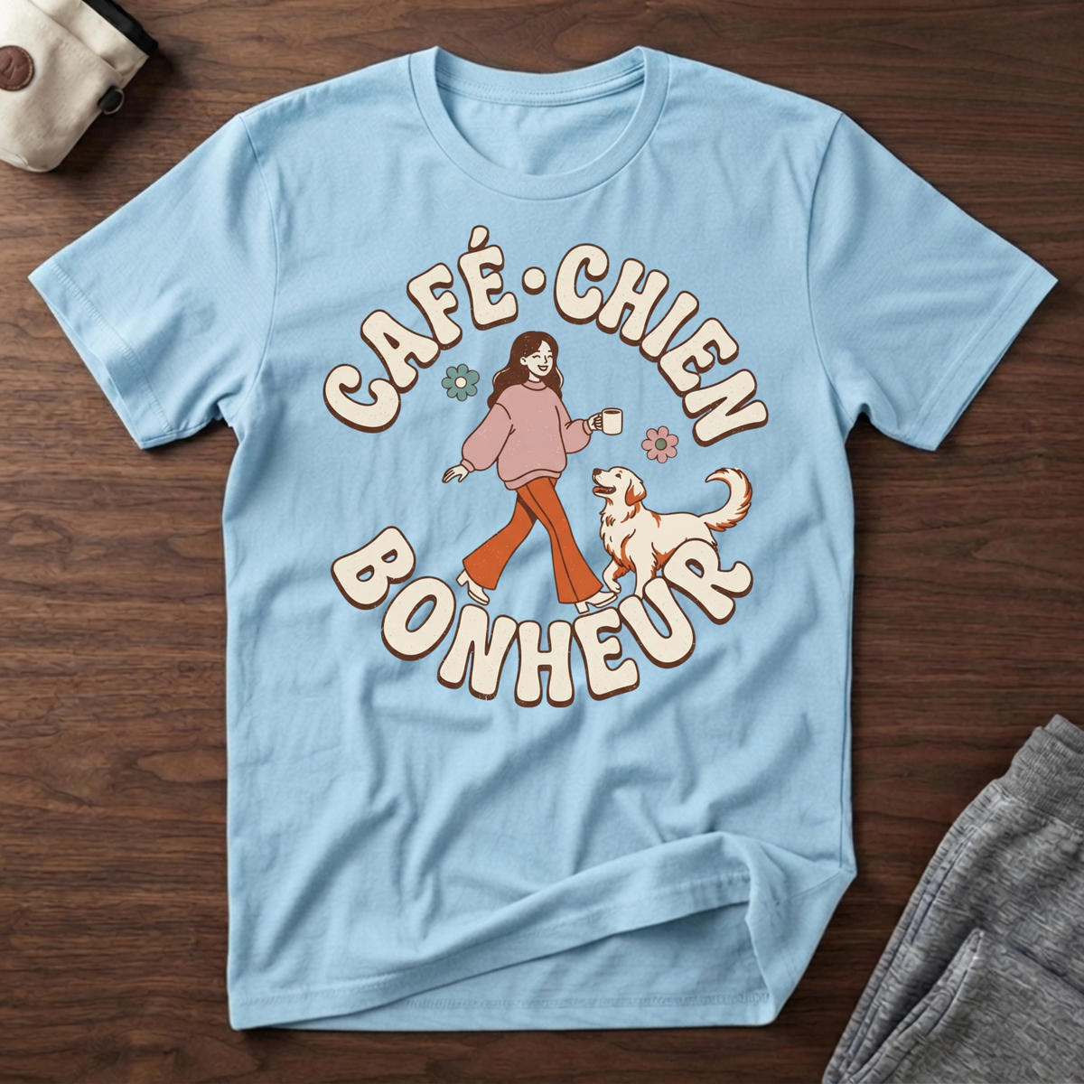 T-Shirt — Café / Chien / Bonheur