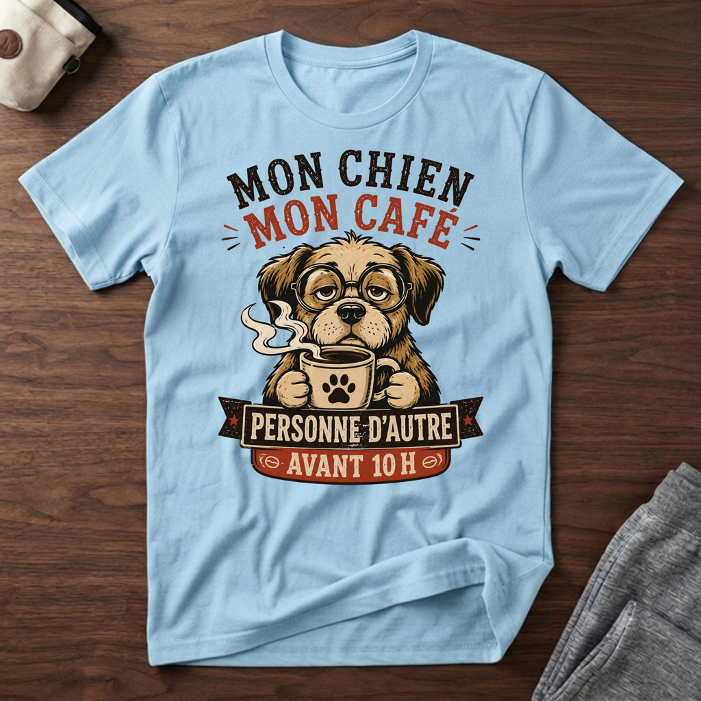 T-Shirt — Mon chien, mon café, personne d'autre avant 10h