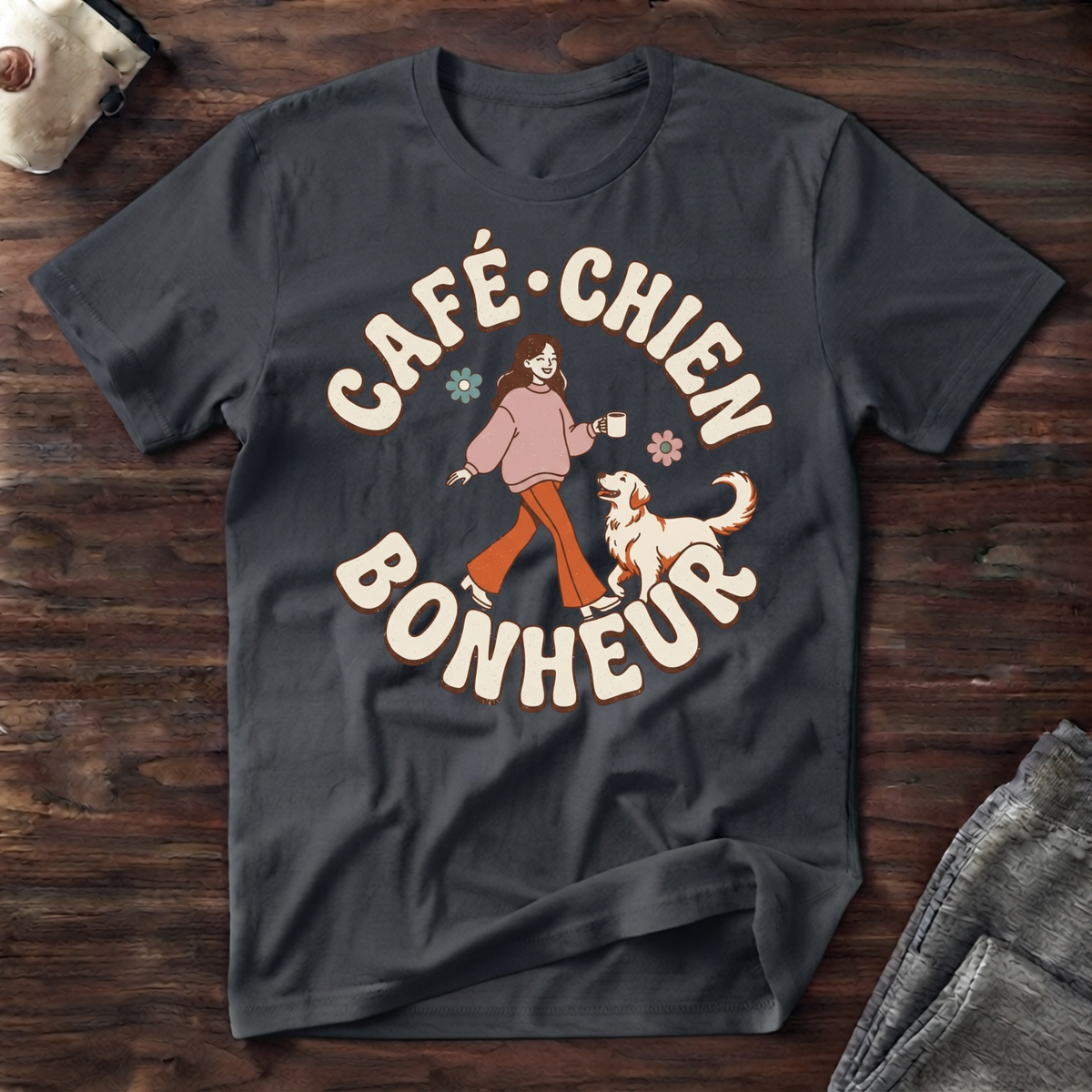 T-Shirt — Café / Chien / Bonheur