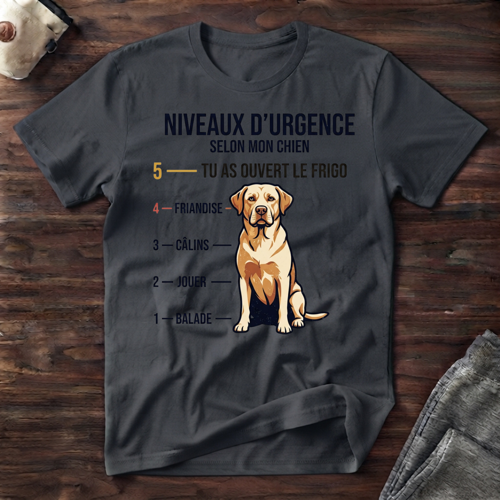 Niveaux d'urgence selon mon chien - T-Shirt
