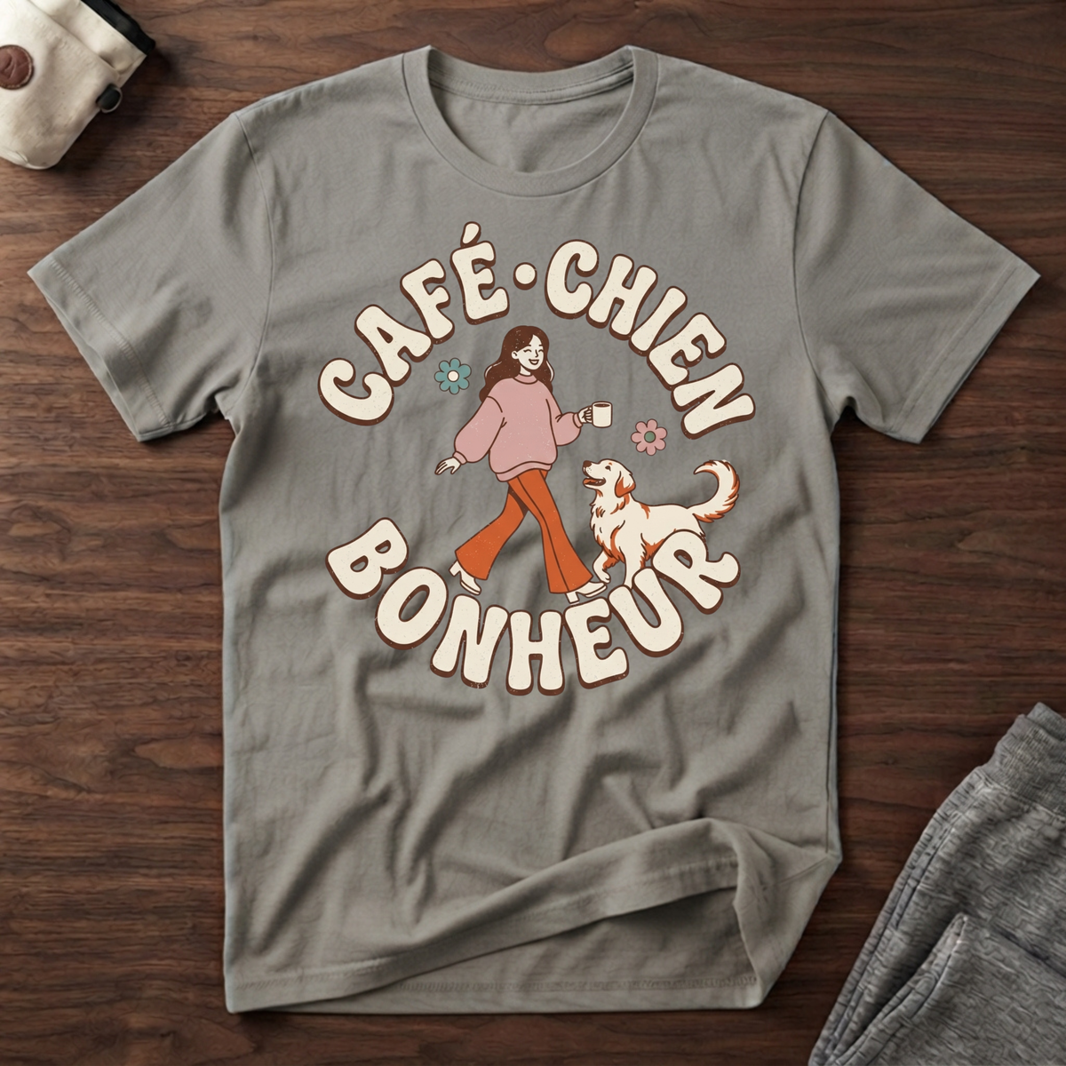 T-Shirt — Café / Chien / Bonheur