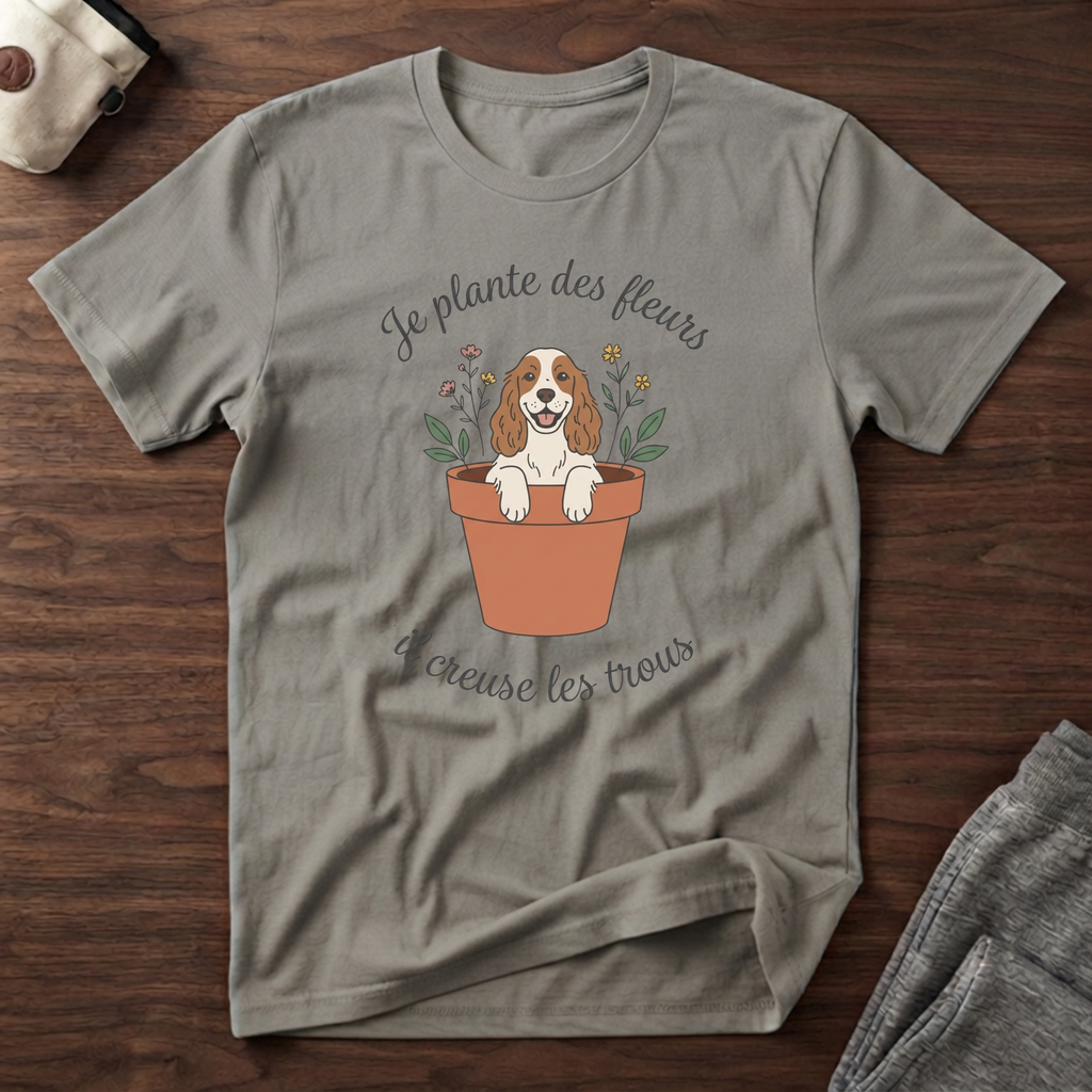 T-Shirt — Je plante des fleurs, il creuse les trous