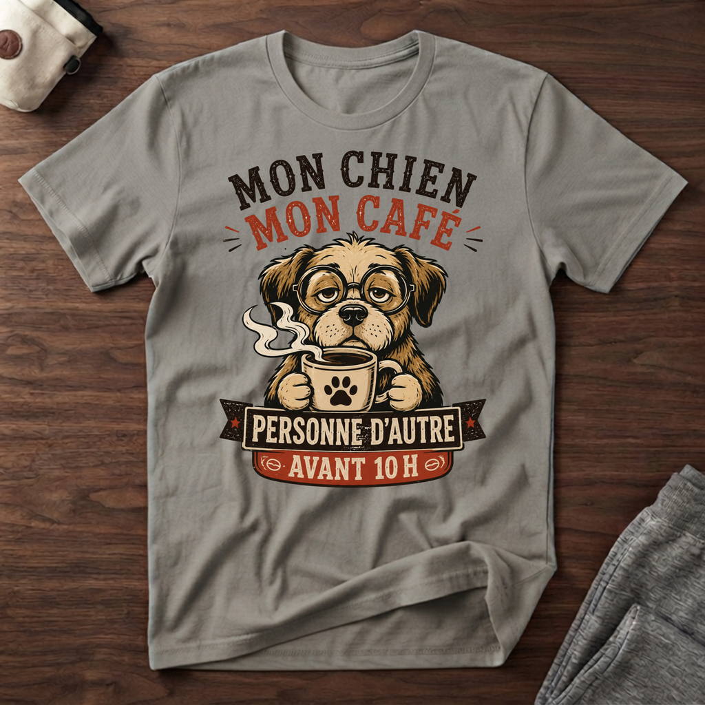 T-Shirt — Mon chien, mon café, personne d'autre avant 10h