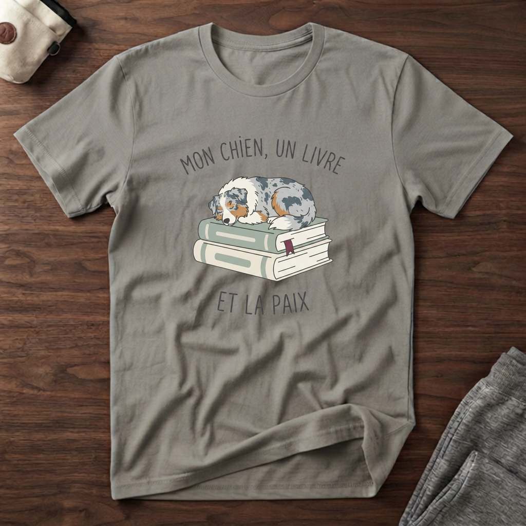 T-Shirt — Mon chien, mon livre, et la paix