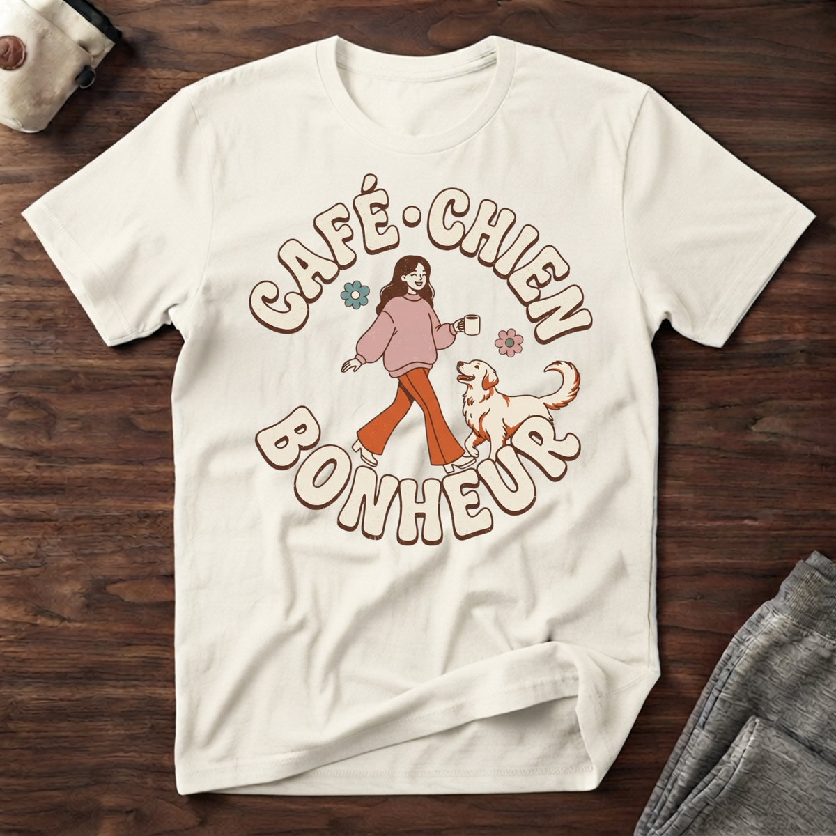 T-Shirt — Café / Chien / Bonheur