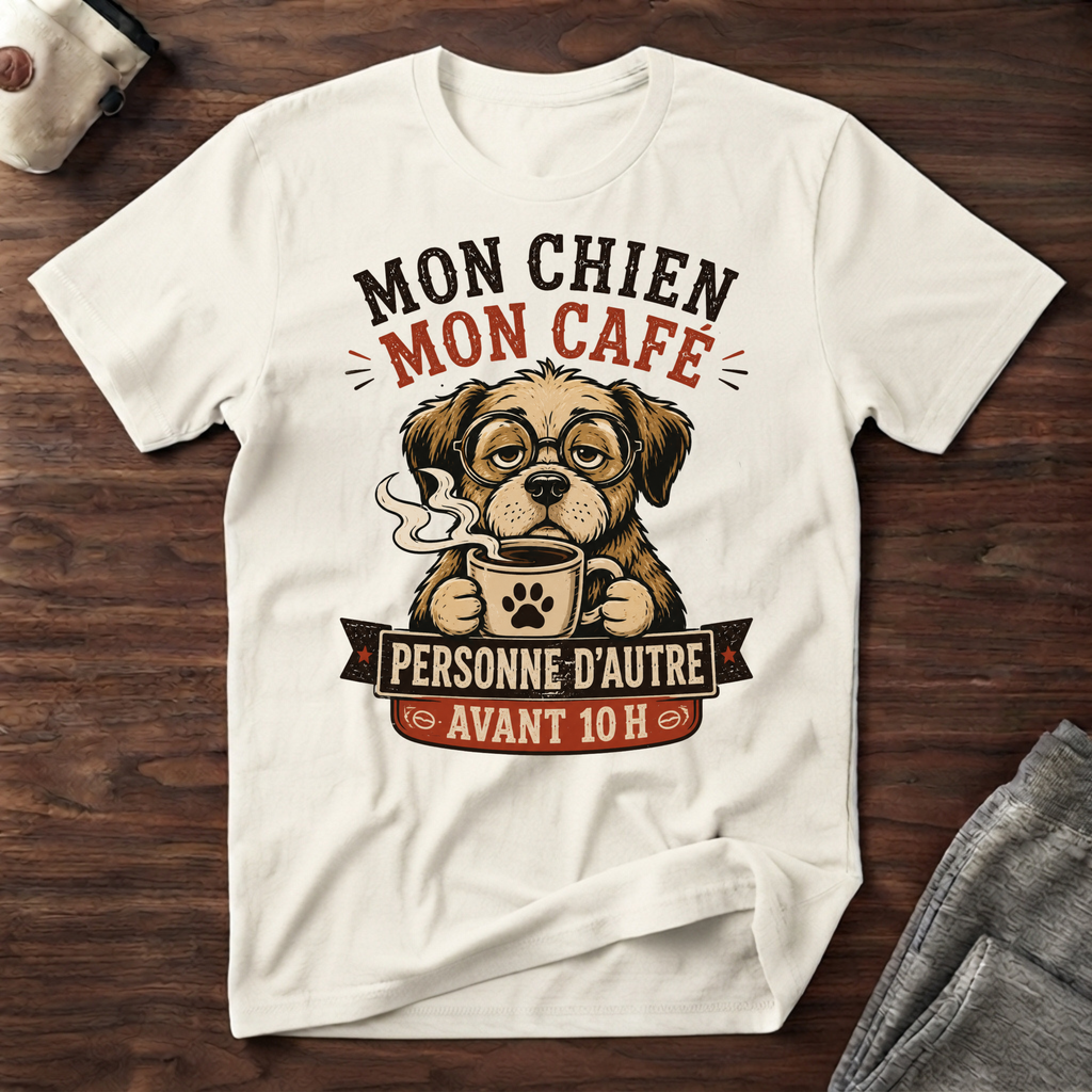 T-Shirt — Mon chien, mon café, personne d'autre avant 10h
