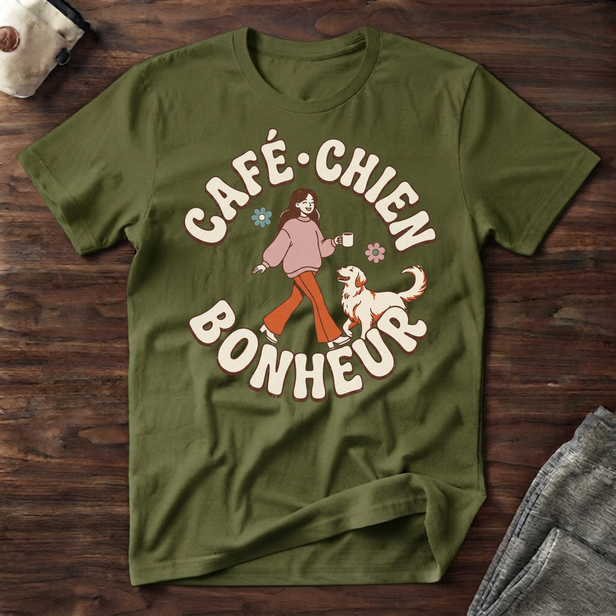 T-Shirt — Café / Chien / Bonheur